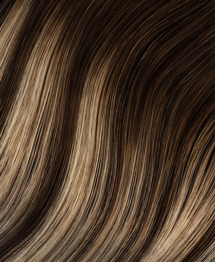 invisible clip-in hair extensions ash brown balayage.