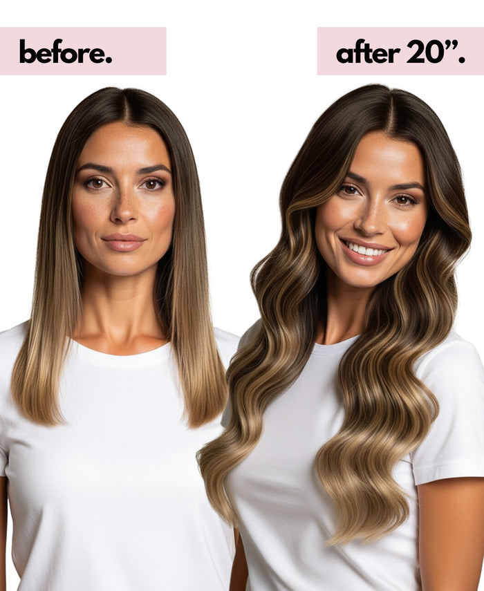 invisible clip-in hair extensions ash brown balayage.