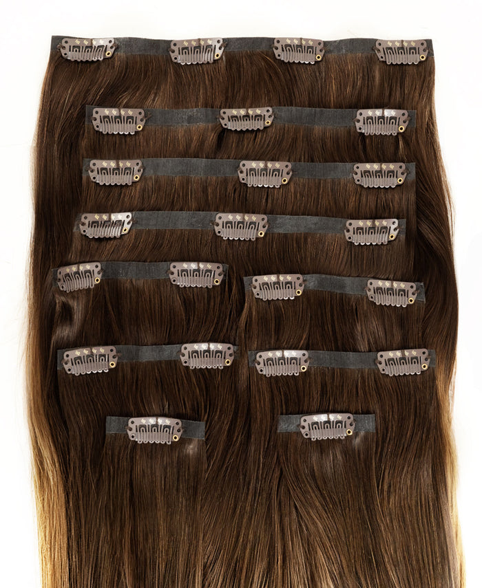 invisible clip-in hair extensions brown melt.