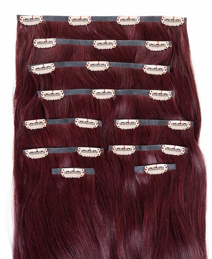 invisible clip-in hair extensions cherry red.