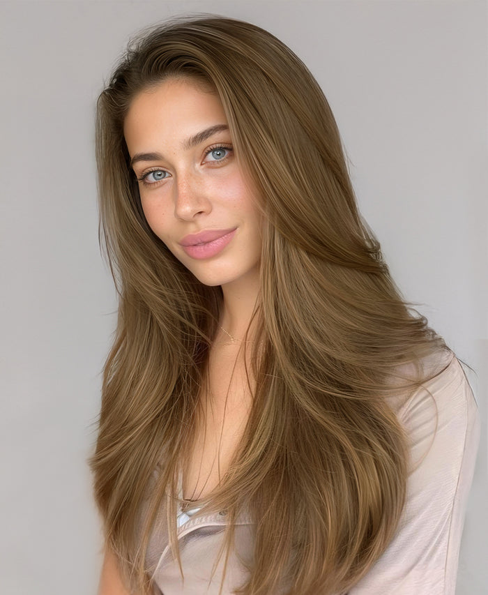 invisible clip-in hair extensions dark blonde.