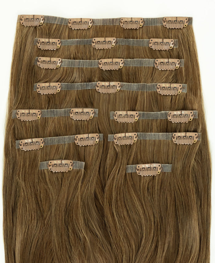 invisible clip-in hair extensions dark blonde.