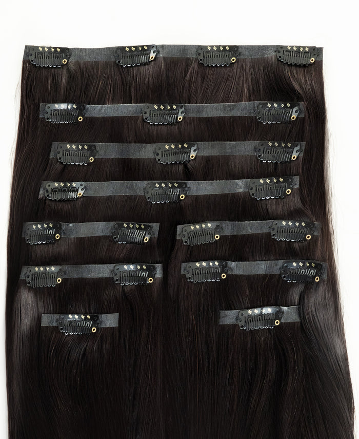 invisible clip-in hair extensions dark brown.