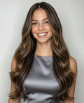 invisible clip-in hair extensions dark highlights.