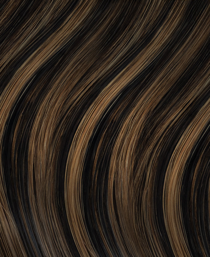 invisible clip-in hair extensions dark highlights.