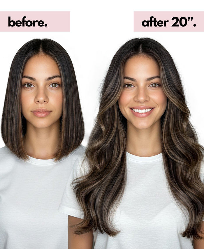 invisible clip-in hair extensions dark highlights.