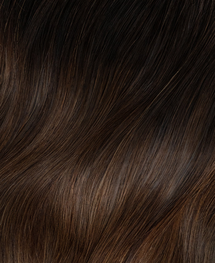 invisible clip-in hair extensions dimensional brown.