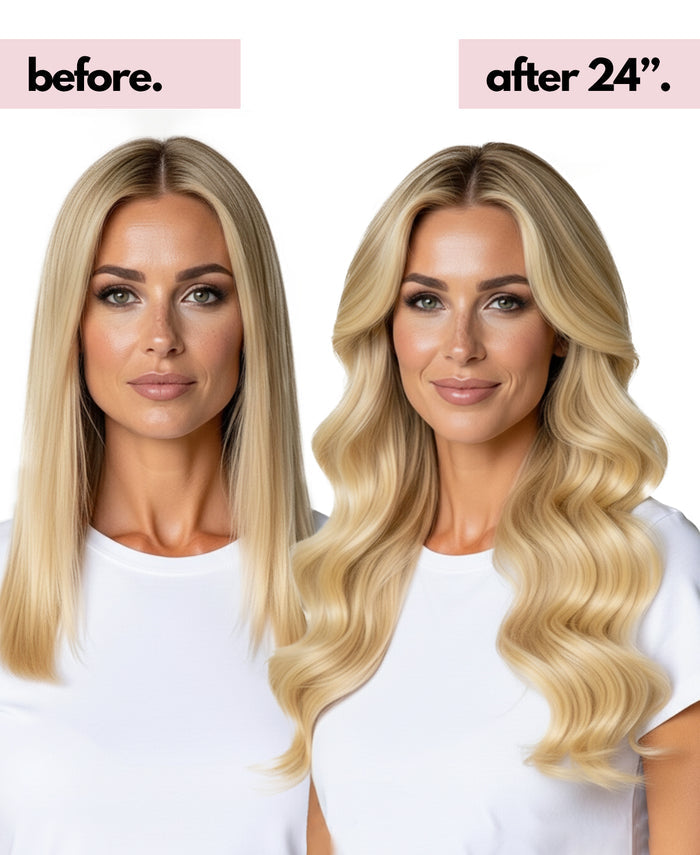 invisible clip-in hair extensions honey blonde.
