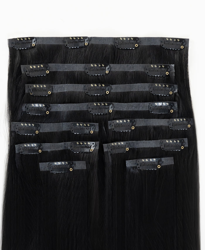 invisible clip-in hair extensions jet black.