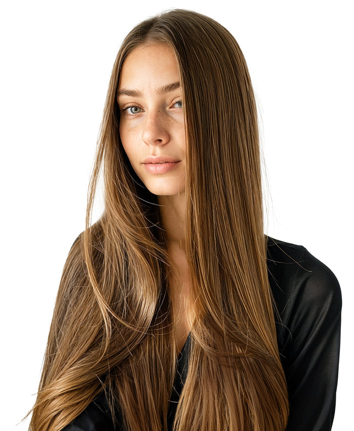 invisible clip-in hair extensions light brown.