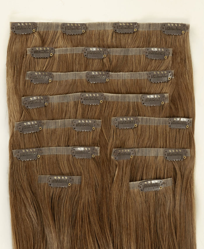 invisible clip-in hair extensions light brown.