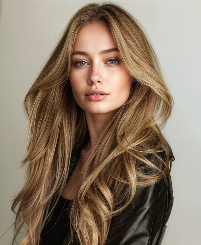 invisible clip-in hair extensions medium blonde.