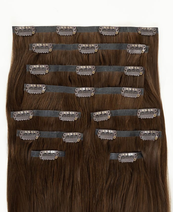 invisible clip-in hair extensions medium brown.