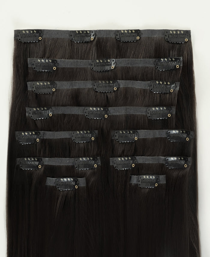 invisible clip-in hair extensions natural black.