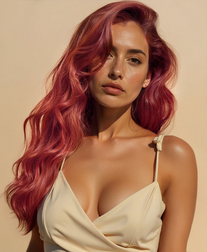invisible clip-in hair extensions ruby red.