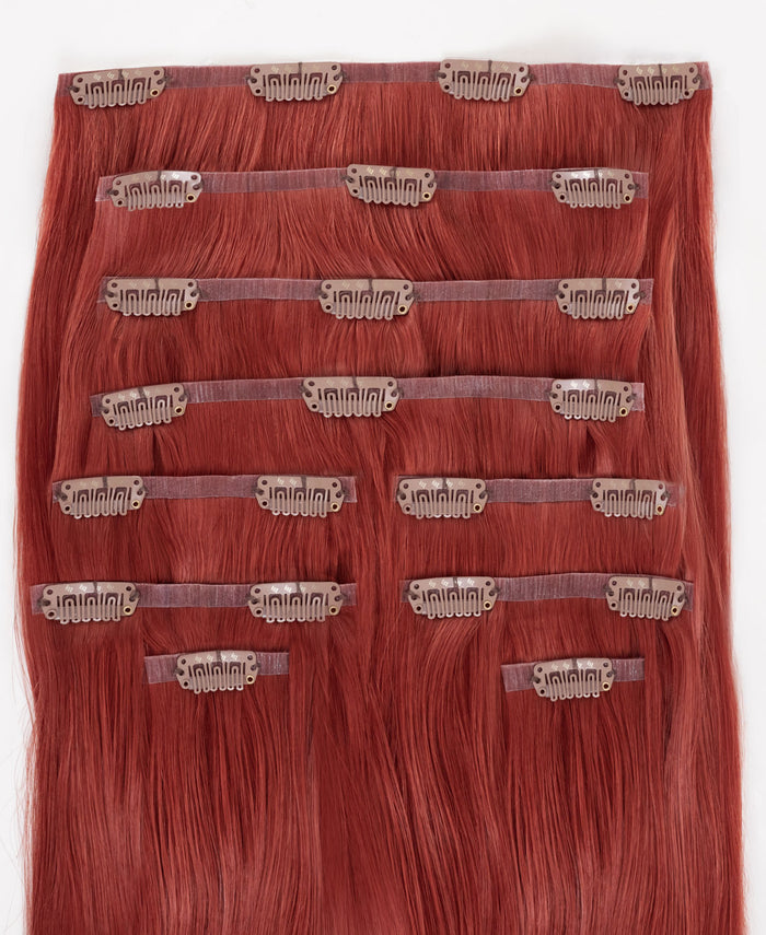 invisible clip-in hair extensions ruby red.