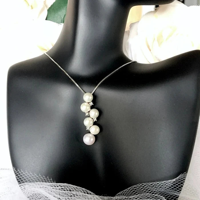Pearl Wedding Jewelry - Freshwater Pearl and Sterling Silver Bridal Necklace