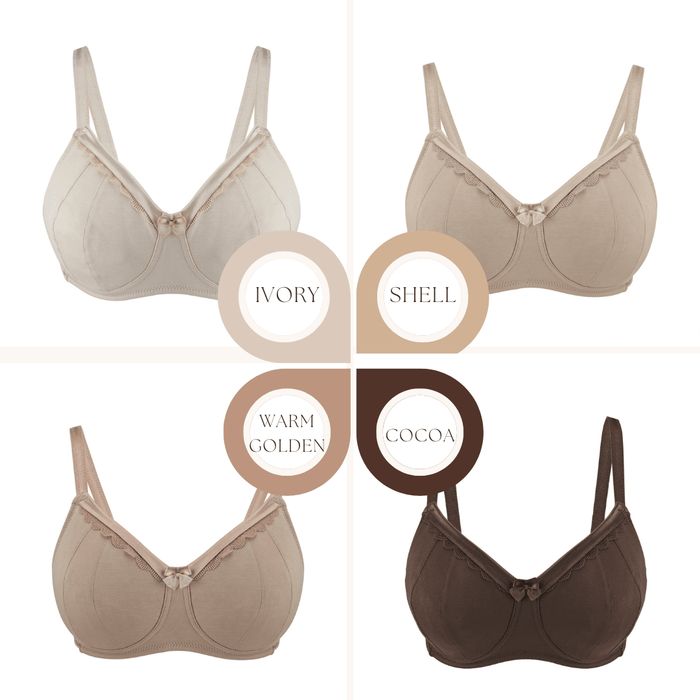 Ivory Supportive Non Wired Silk and Organic Cotton Full Cup Bra with removable paddings, fabric and comfort features