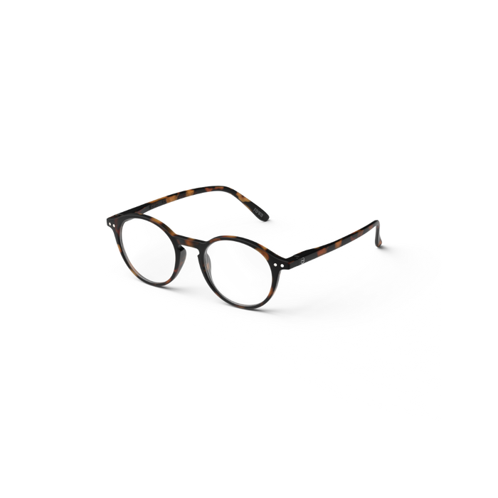 Round tortoise-patterned reading glasses and clear lenses.