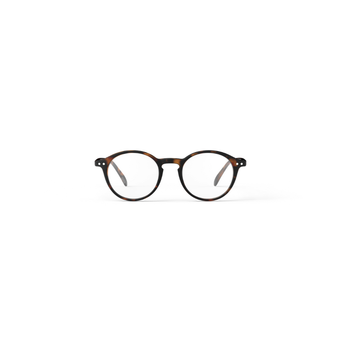 Round eyeglasses with a tortoiseshell pattern on a white background
