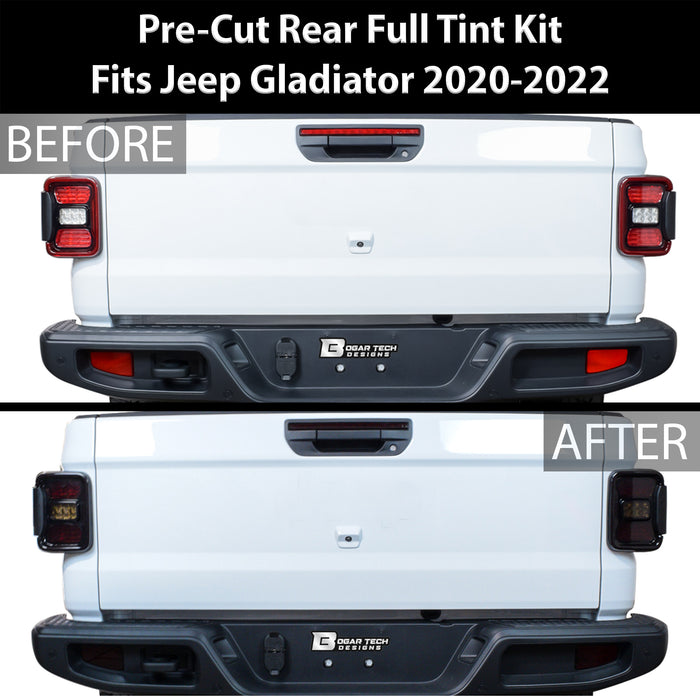 Amber Delete Taillight Precut Smoked PPF Tint Kit Film Overlay Fits Jeep Gladiator 2020 2021 2022 2023 2024 - Bogar Tech Designs