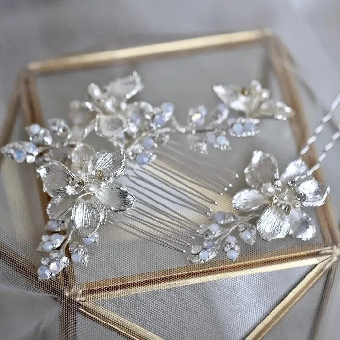 Wedding Hair Accessories - Swarovski Opal Bridal Hair Comb and Pin Set