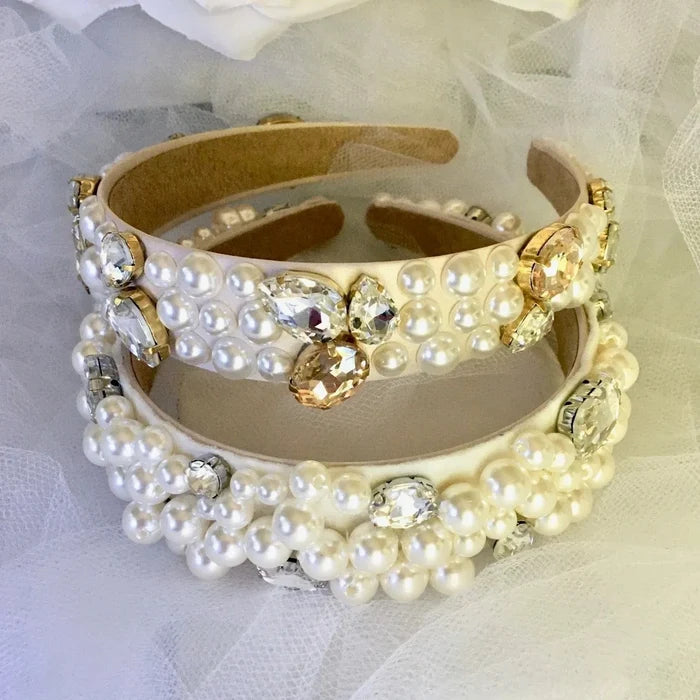 Wedding Hair Accessories - Pearl and Rhinestone Embellished Bridal Headband - Available in Gold and Silver