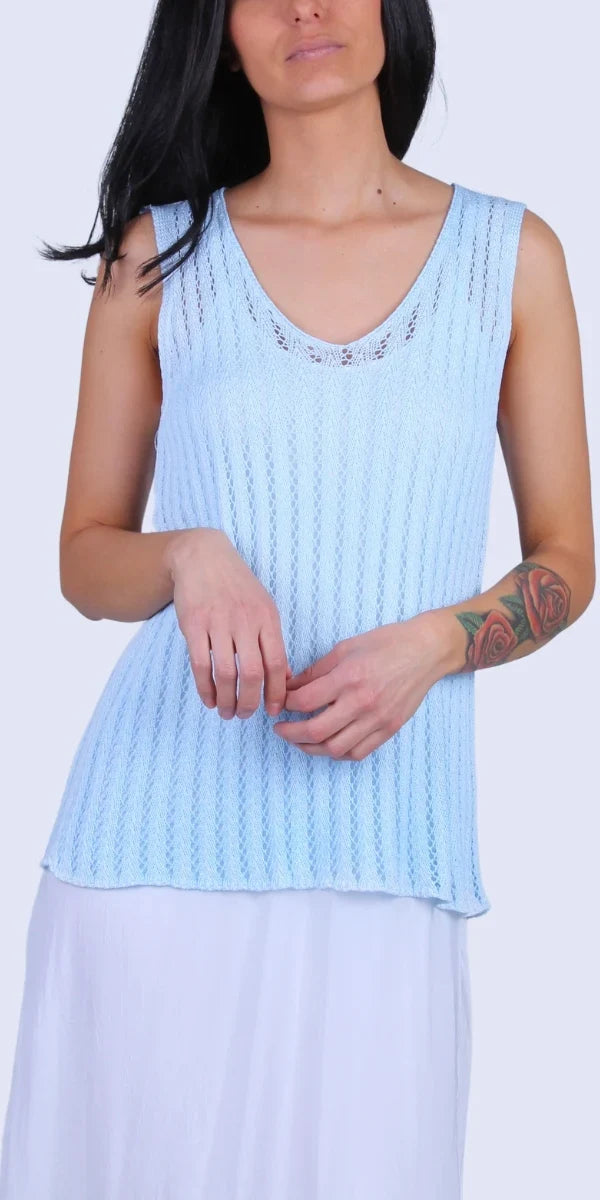 Knit Mesh Tank with V-Neck