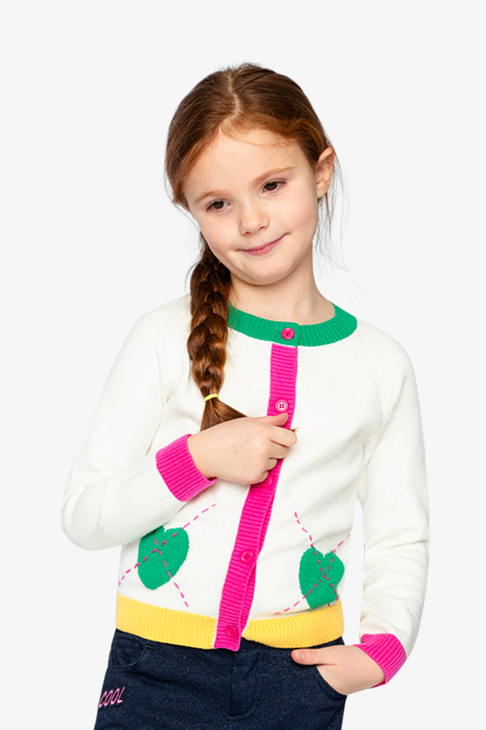 Knitted Cardigan Off-White, Green And Pink-1