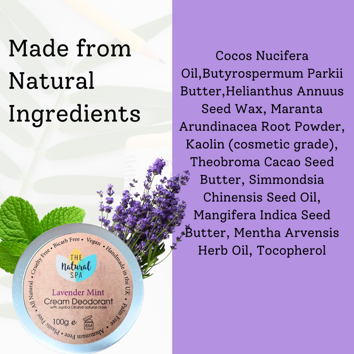 lavender mint cream deodorant, plastic-free, vegan, hydrating and moisturising, self-care