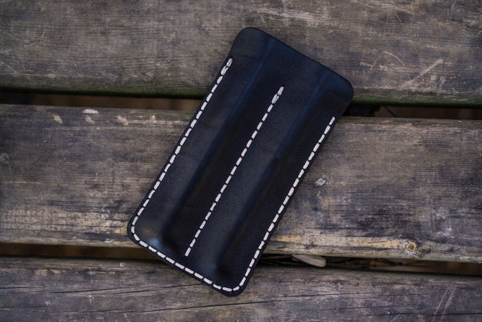 Leather Double Fountain Pen Case / Pen Sleeve - Black
