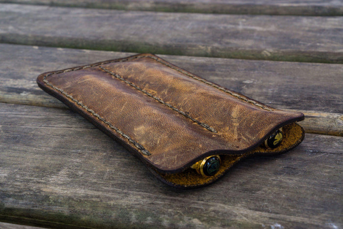 Leather Double Fountain Pen Case / Pen Sleeve - Crazy Horse Brown