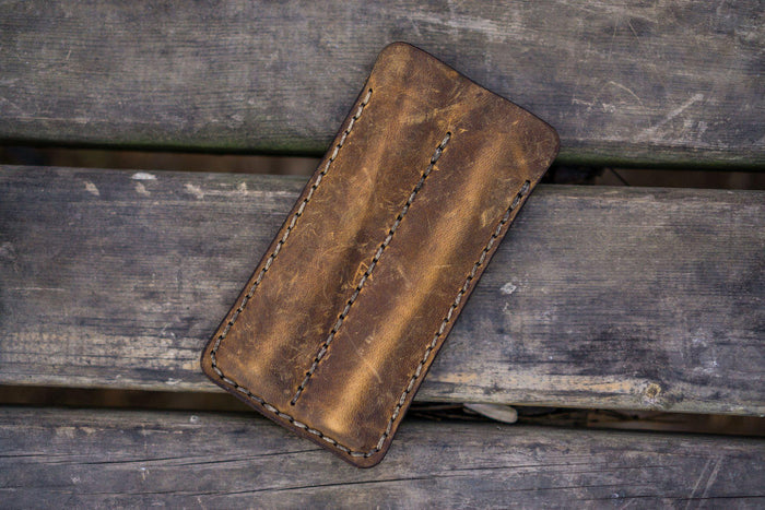Leather Double Fountain Pen Case / Pen Sleeve - Crazy Horse Brown