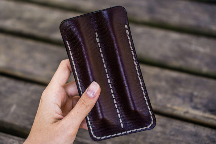 Leather Double Fountain Pen Case / Pen Sleeve - Dark Brown