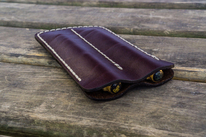 Leather Double Fountain Pen Case / Pen Sleeve - Dark Brown