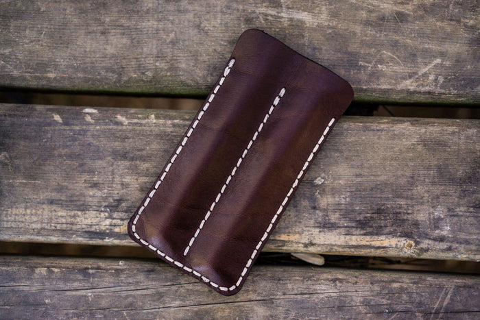 Leather Double Fountain Pen Case / Pen Sleeve - Dark Brown