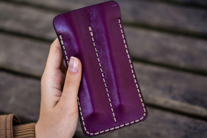 Leather Double Fountain Pen Case / Pen Sleeve - Purple