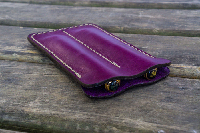 Leather Double Fountain Pen Case / Pen Sleeve - Purple