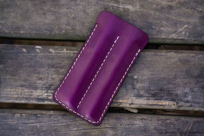 Leather Double Fountain Pen Case / Pen Sleeve - Purple