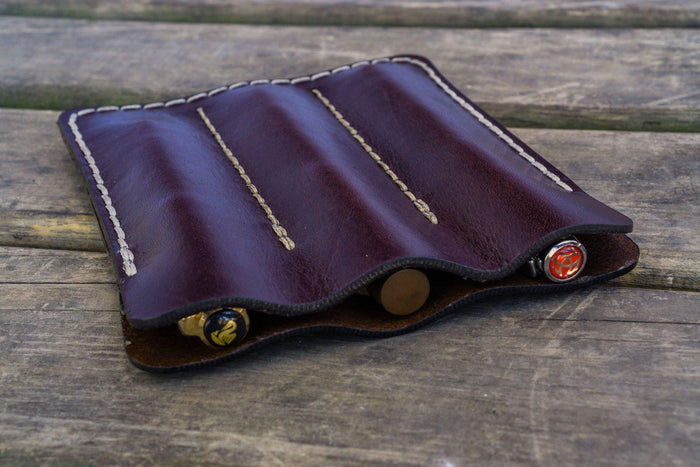 Leather Triple Fountain Pen Case / Pen Pouch - Dark Brown