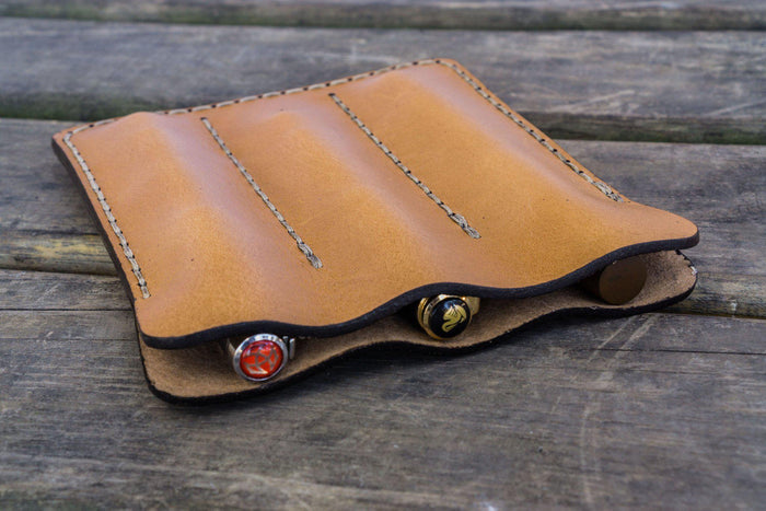 Leather Triple Fountain Pen Case / Pen Pouch - Natural