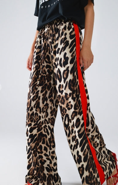 Leopard Pant with Red Stripe