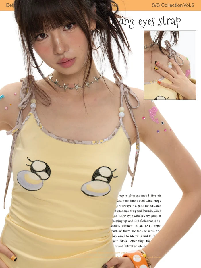 Leopard print pearl crying eyes strap top