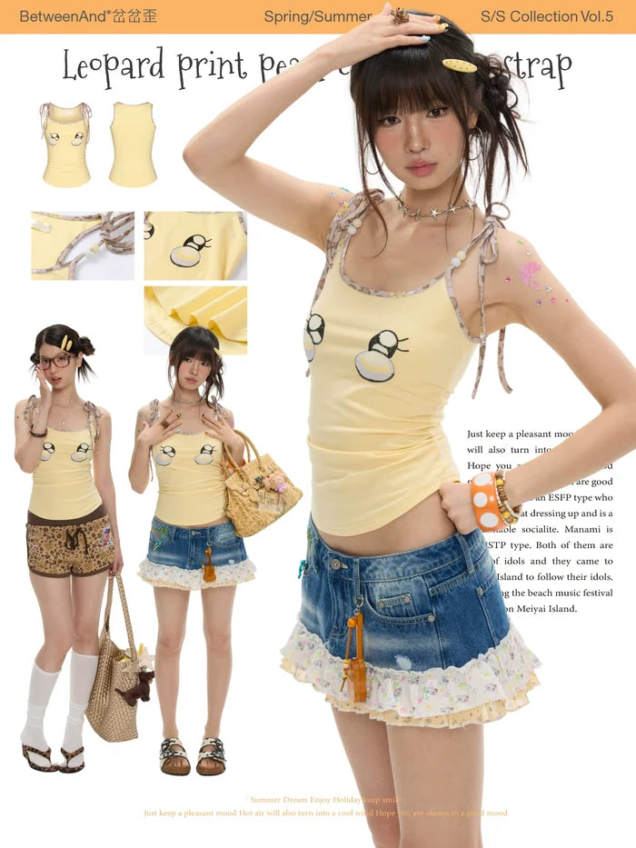 Leopard print pearl crying eyes strap top