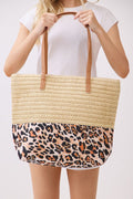 Leopard Print Straw Tote Bag