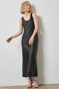 Lilla P Satin Bias Maxi Dress in Black
