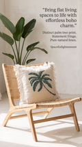 Linen Cushion Cover Palm Tree with Fringe