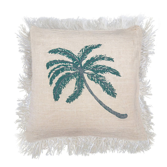 Linen Cushion Cover Palm Tree with Fringe