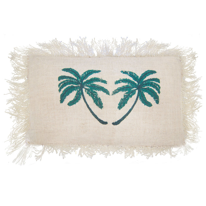 Linen Cushion Cover Palm Tree with Fringe