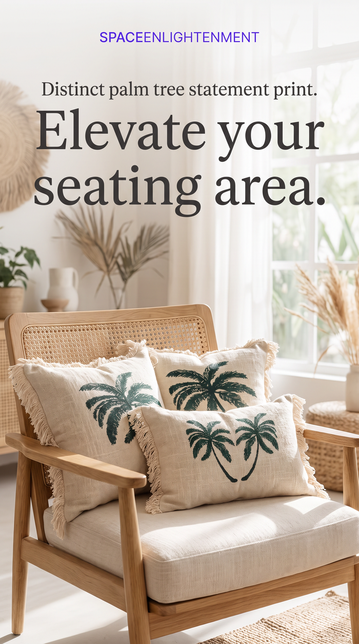Linen Cushion Cover Palm Tree with Fringe